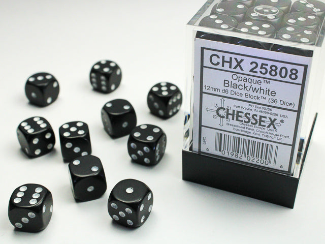 Chessex - 12mm D6 Black/White