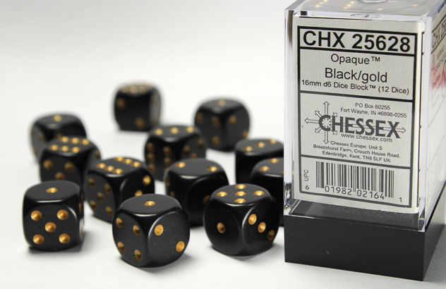 Chessex - 12MM d6 Black/Gold