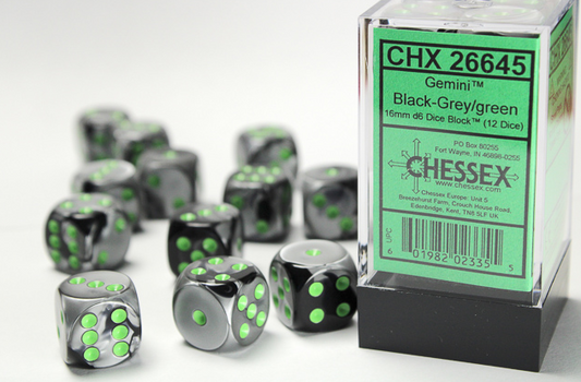 Chessex - 12mm D6 Black-Grey/Green