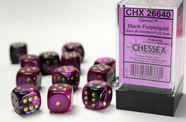 Chessex - 12mm D6 Black-Purple/Gold