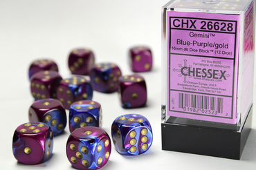 Chessex - 12mm D6 Blue-Purple/Gold