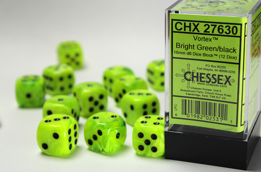 Chessex - 12mm D6 Bright Green/Black