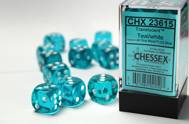 Chessex - 12mm D6 Teal/White